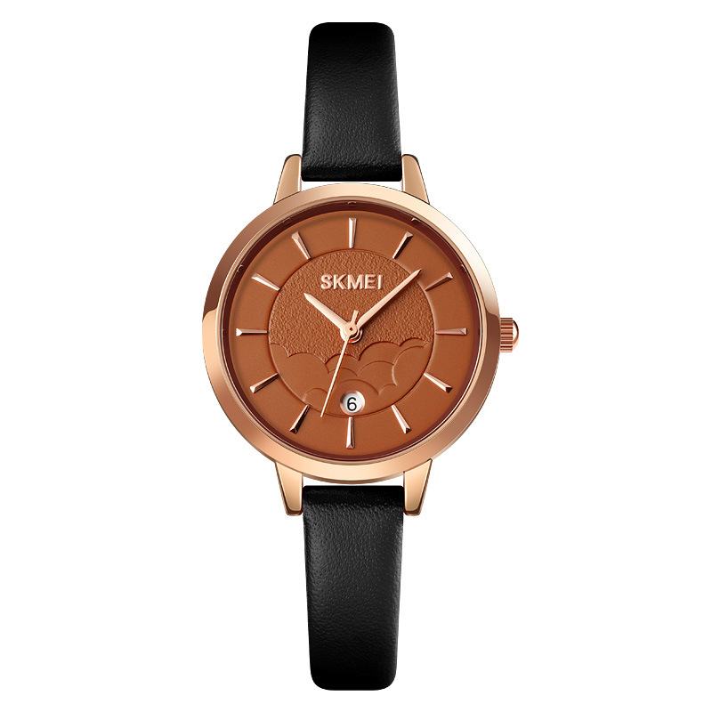 Prosty Zegarek Damski Kreatywny Wyświetlacz Daty Skórzany Pasek Moda Lady Quartz Watch