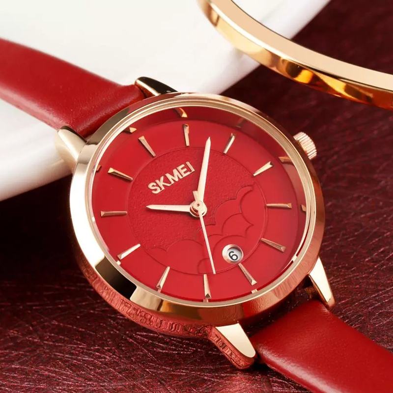 Prosty Zegarek Damski Kreatywny Wyświetlacz Daty Skórzany Pasek Moda Lady Quartz Watch