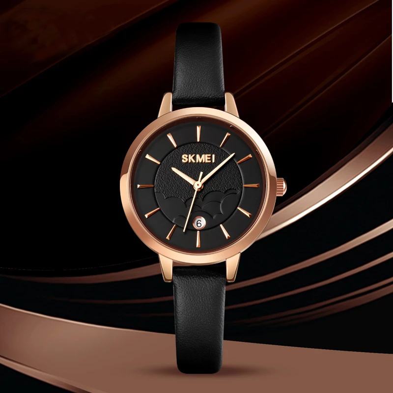 Prosty Zegarek Damski Kreatywny Wyświetlacz Daty Skórzany Pasek Moda Lady Quartz Watch