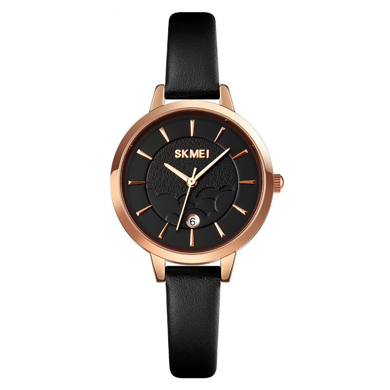 Prosty Zegarek Damski Kreatywny Wyświetlacz Daty Skórzany Pasek Moda Lady Quartz Watch