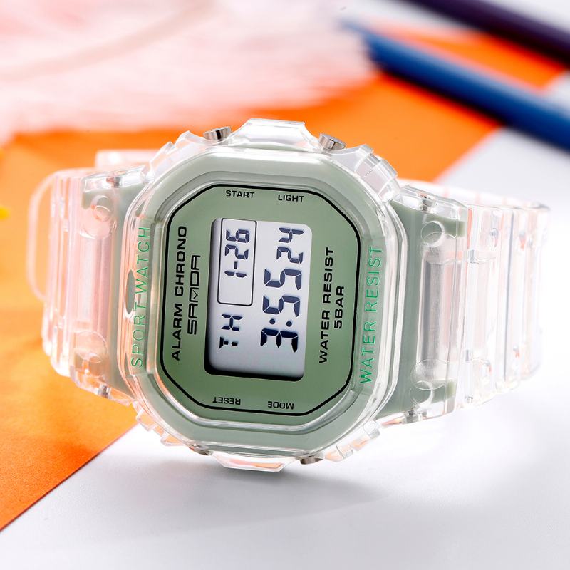 Przezroczysty Pasek Świeży Kolor Moda Luminous Display Stoper Coupole Digital Watch