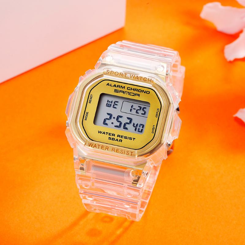 Przezroczysty Pasek Świeży Kolor Moda Luminous Display Stoper Coupole Digital Watch