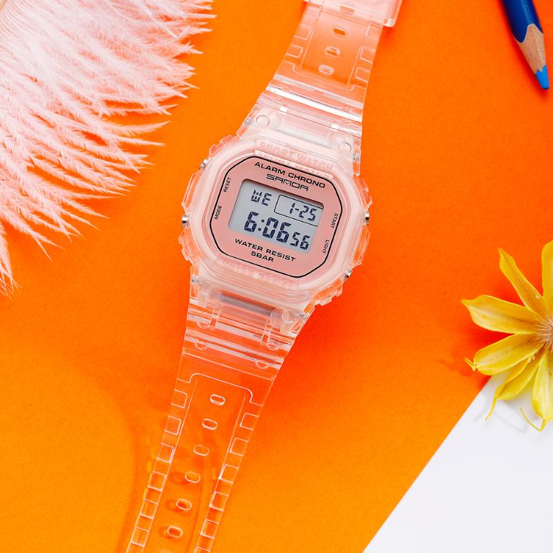 Przezroczysty Pasek Świeży Kolor Moda Luminous Display Stoper Coupole Digital Watch