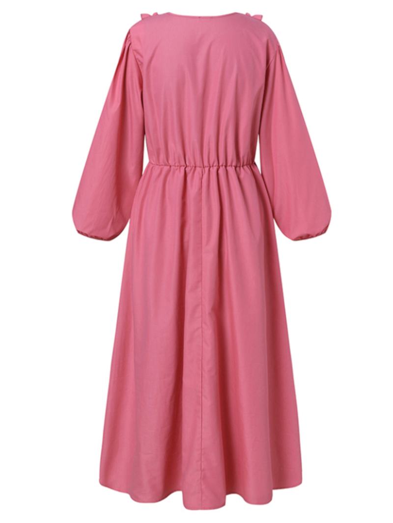 Puff Sleeve Plisowanie Leisure Holiday Casual Dress Dla Kobiet