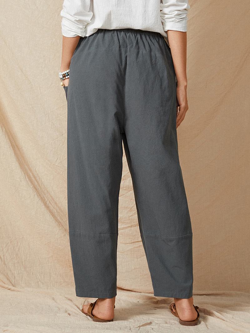 Pure Color Elastyczna Talia Kieszeń Plain Casual Cotton Damskie Harem Pants