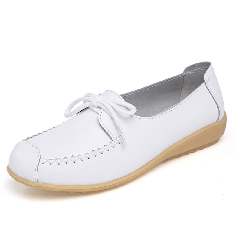 Pure Color Lace Up Soft Sole Casual Okrągłe Toe Płaskie Buty