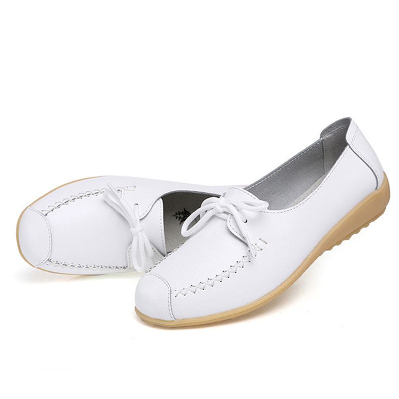 Pure Color Lace Up Soft Sole Casual Okrągłe Toe Płaskie Buty