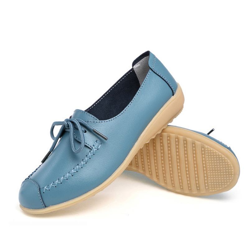 Pure Color Lace Up Soft Sole Casual Okrągłe Toe Płaskie Buty