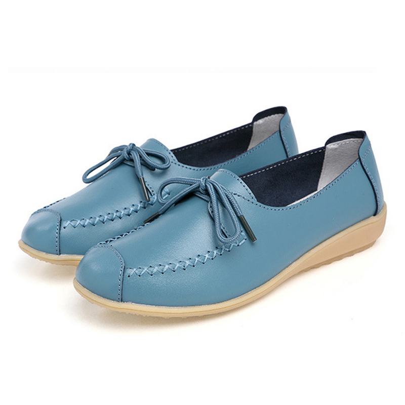 Pure Color Lace Up Soft Sole Casual Okrągłe Toe Płaskie Buty