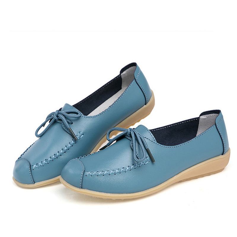 Pure Color Lace Up Soft Sole Casual Okrągłe Toe Płaskie Buty