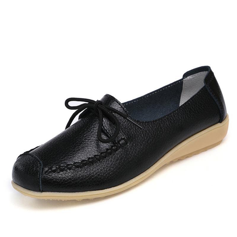 Pure Color Lace Up Soft Sole Casual Okrągłe Toe Płaskie Buty