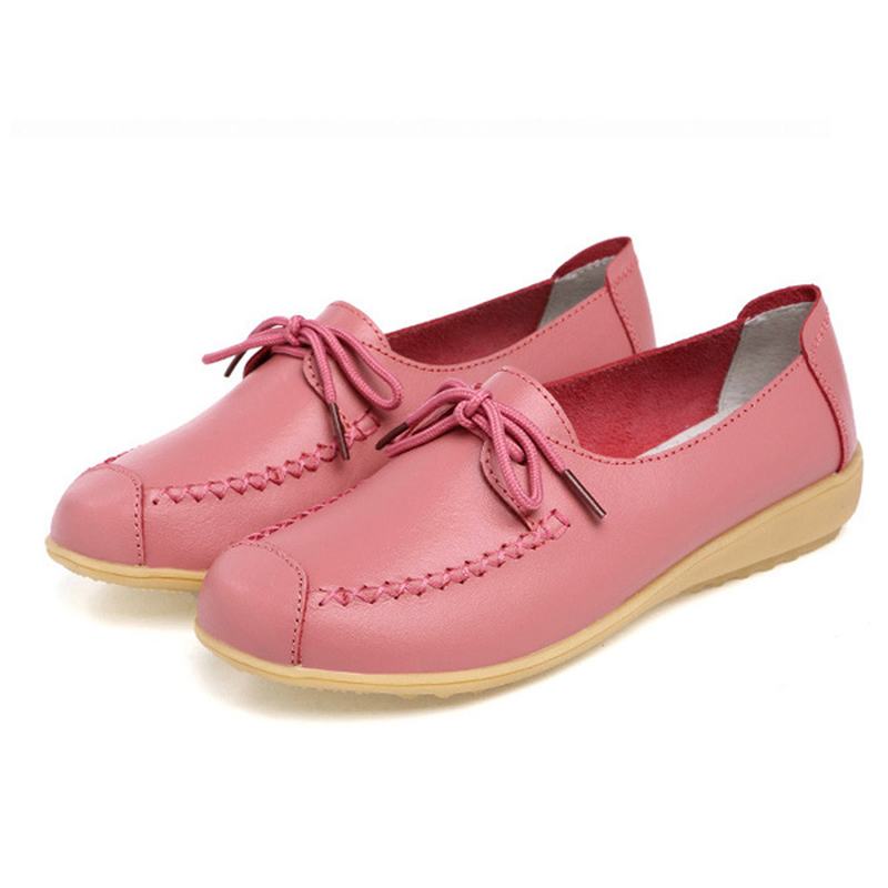 Pure Color Lace Up Soft Sole Casual Okrągłe Toe Płaskie Buty