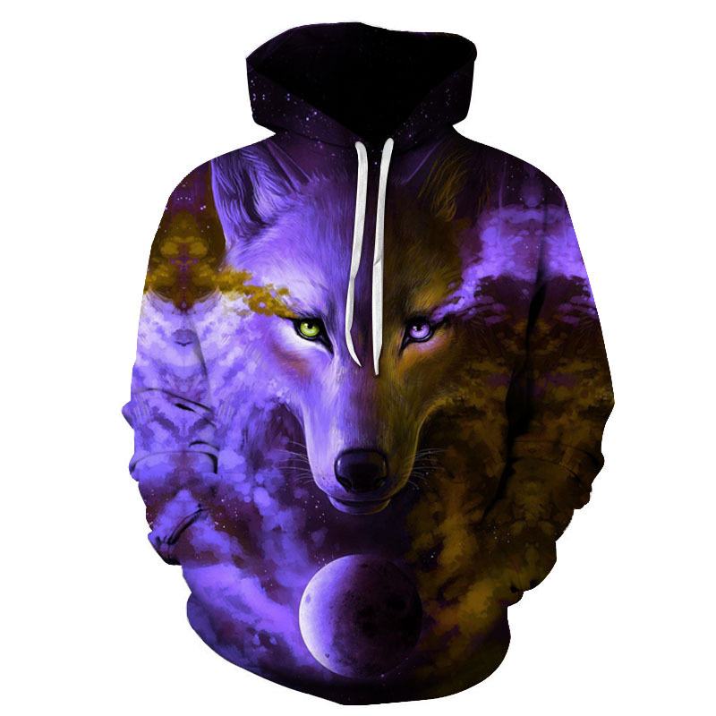 Purpurowy Sweter Z Nadrukiem Cyfrowym 3d Wolf Z Kapturem Z Serii Wolf