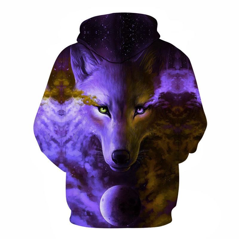Purpurowy Sweter Z Nadrukiem Cyfrowym 3d Wolf Z Kapturem Z Serii Wolf