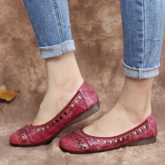 Ręcznie Barwiona Skóra Z Wycięciem Z Miękkiej Podeszwy Slip On Flat Shoes