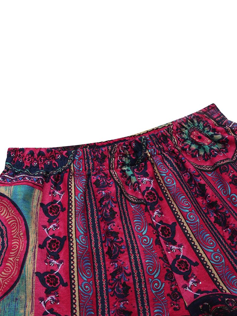 Retro Damskie Spodnie Z Kwiatowym Nadrukiem W Pasie Nieregularne Spodnie Z Kieszeniami