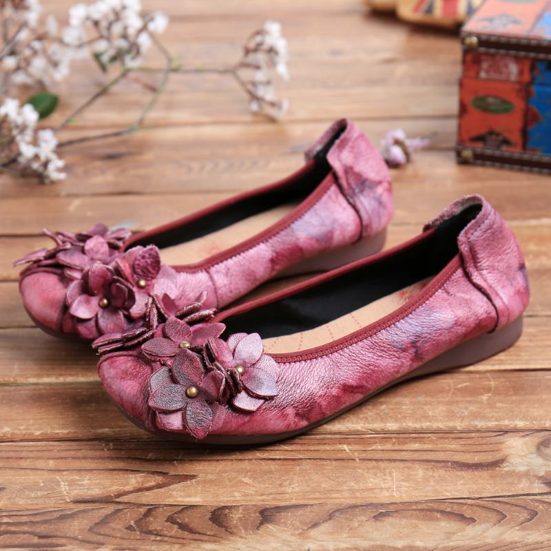 Retro Flowers Decor Tie-dyed Miękka Podeszwa Slip On Soft Flat Shoes