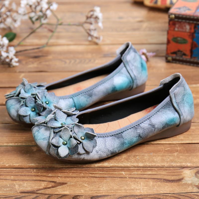 Retro Flowers Decor Tie-dyed Miękka Podeszwa Slip On Soft Flat Shoes