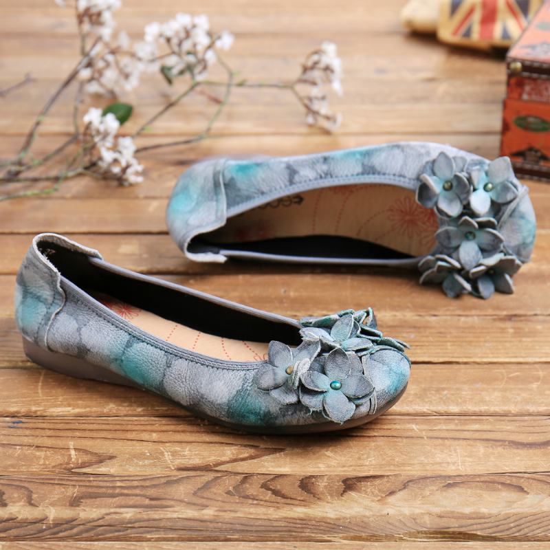 Retro Flowers Decor Tie-dyed Miękka Podeszwa Slip On Soft Flat Shoes