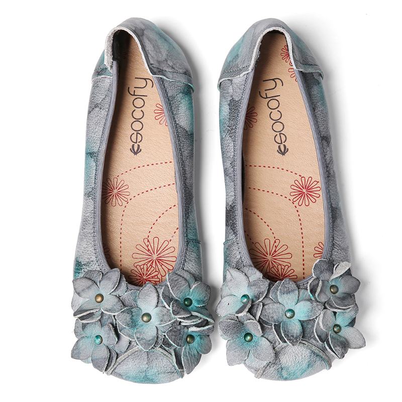 Retro Flowers Decor Tie-dyed Miękka Podeszwa Slip On Soft Flat Shoes