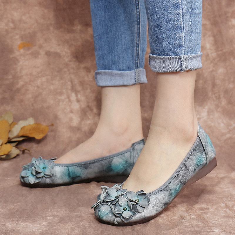 Retro Flowers Decor Tie-dyed Miękka Podeszwa Slip On Soft Flat Shoes