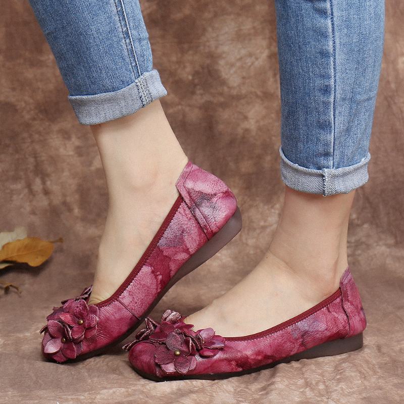 Retro Flowers Decor Tie-dyed Miękka Podeszwa Slip On Soft Flat Shoes