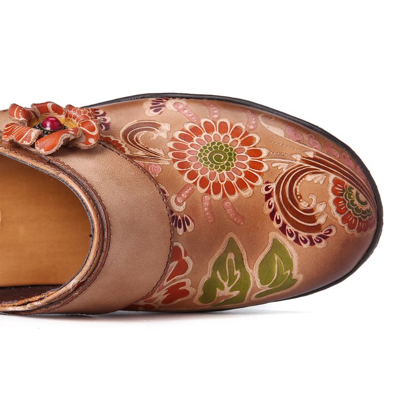 Retro Kwiatowy Wytłoczony Wzór Z Prawdziwej Skóry Super Slip On Shoes