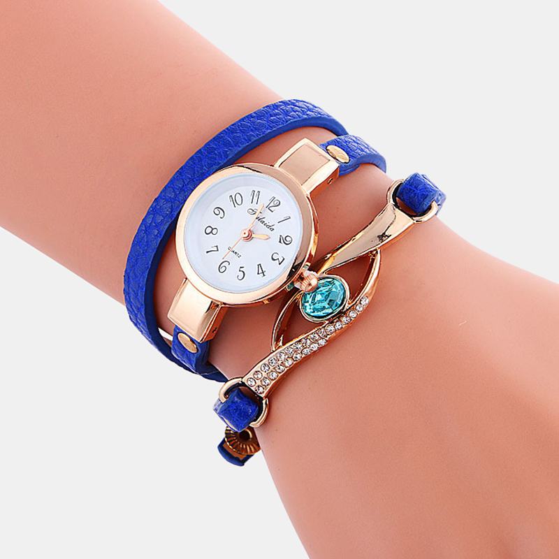 Retro Pasek Pu Rhinestone Wielowarstwowy Zegarek Damski Metalowy Niebieski Kryształ Regulowany Zegarek Na Rękę Zegarek Kwarcowy