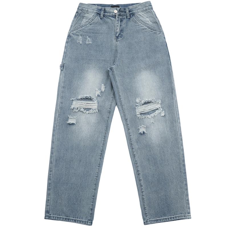 Ripped Casual All-match Jeans Męskie Proste Pranie W Wodzie Luźne Spodnie Do Mopów Dla Tatusia