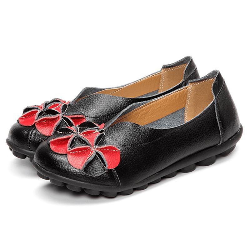 Rozmiar Us 5-13 Kobiety Płaskie Buty W Kwiaty Casual Outdoor Leather Slip On Round Toe Loafers