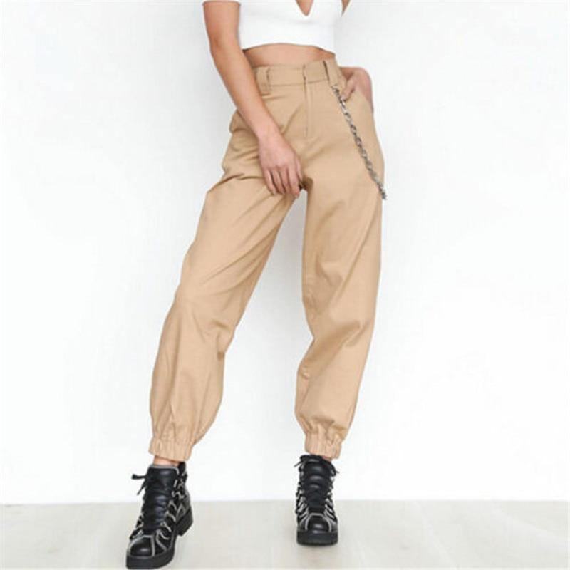 S-2xl Spodnie Plus Size Damskie Dorywczo Spodnie Cargo Z Wysokim Stanem Damskie Luźne Solidne CZarne Spodnie Khaki Z Kieszeniami W Pasie Dna