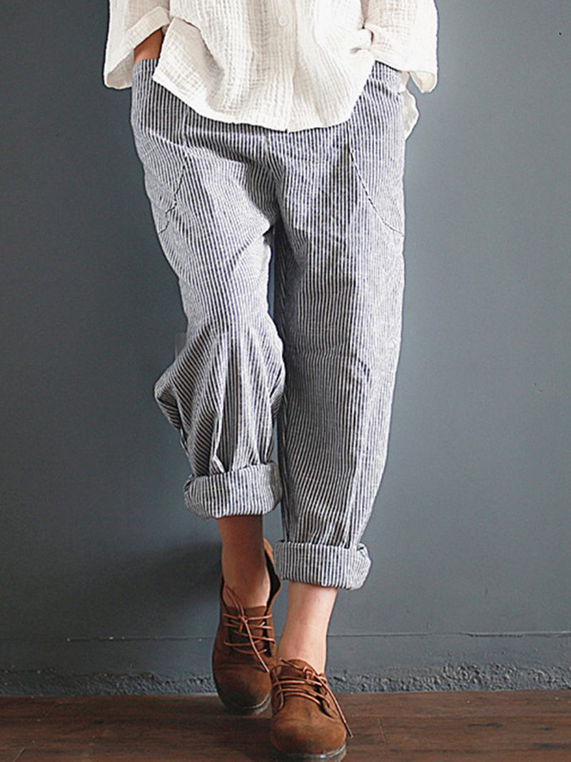 S-5xl Casual Stripe Pocket Elastyczny Pas Kobiety Harem Pants