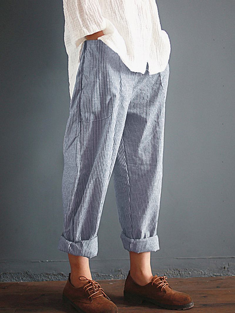 S-5xl Casual Stripe Pocket Elastyczny Pas Kobiety Harem Pants