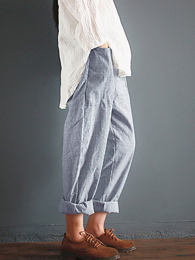 S-5xl Casual Stripe Pocket Elastyczny Pas Kobiety Harem Pants