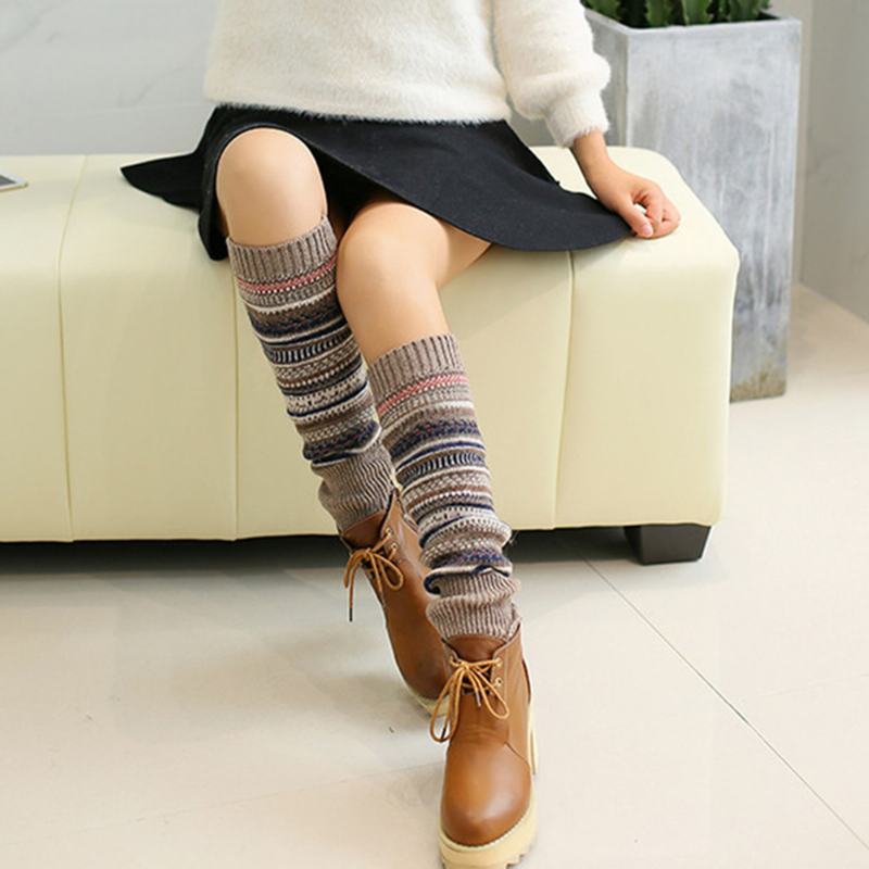 Senshoes Vintage Color Striped Moda Piles Skarpetki Buty Legginsy Koreańskie Nogi