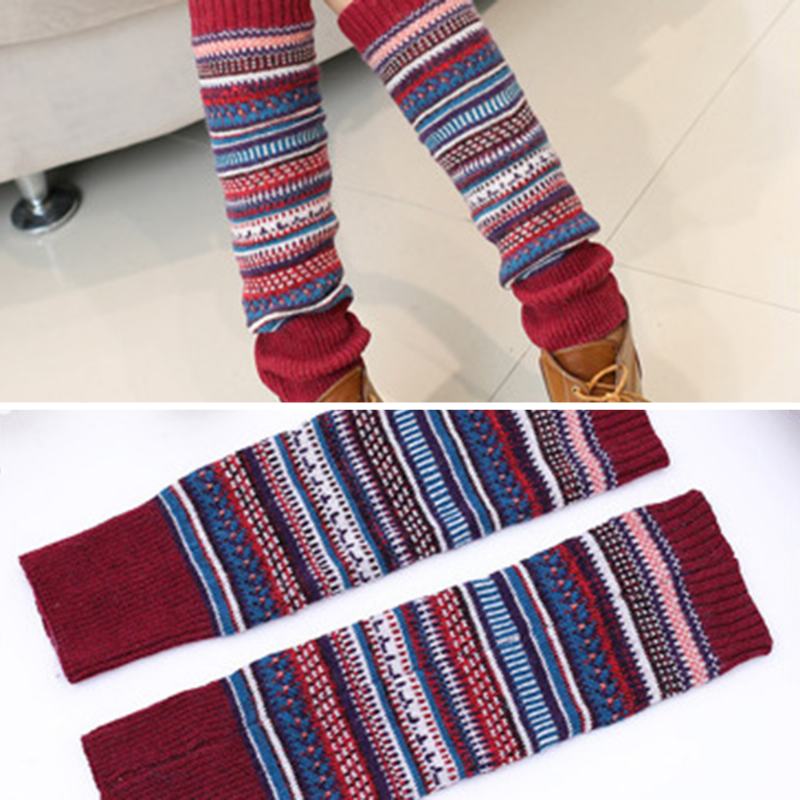 Senshoes Vintage Color Striped Moda Piles Skarpetki Buty Legginsy Koreańskie Nogi