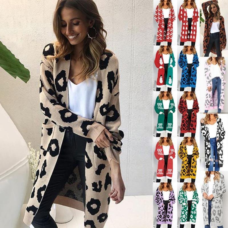 Sexy Leopard Printed Cardigan Sweter Kobiet 2018 Jesień Zima Sweter Harajuku Sweter Z Długim Rękawem Sweter Sueter Mujer
