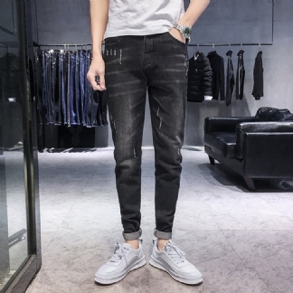 Sezon Nowe Elastyczne Męskie Dżinsy Casual Slim Feet Pants Trend Męskie Długie Spodnie