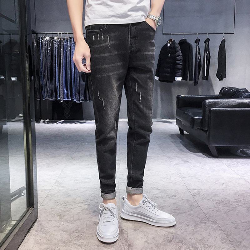 Sezon Nowe Elastyczne Męskie Dżinsy Casual Slim Feet Pants Trend Męskie Długie Spodnie