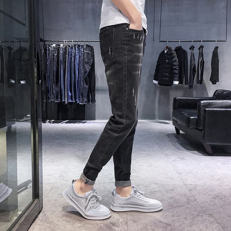 Sezon Nowe Elastyczne Męskie Dżinsy Casual Slim Feet Pants Trend Męskie Długie Spodnie