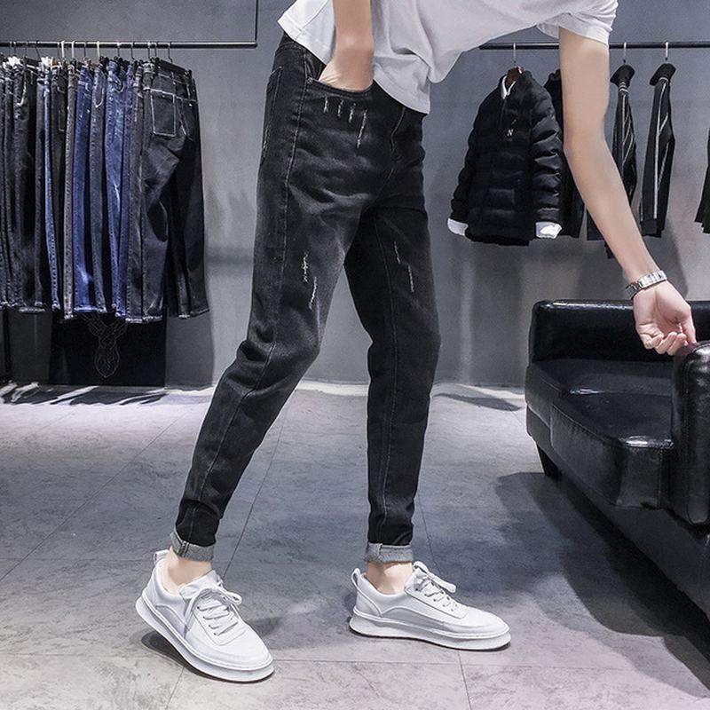 Sezon Nowe Elastyczne Męskie Dżinsy Casual Slim Feet Pants Trend Męskie Długie Spodnie