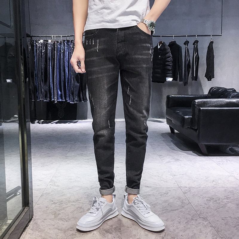 Sezon Nowe Elastyczne Męskie Dżinsy Casual Slim Feet Pants Trend Męskie Długie Spodnie
