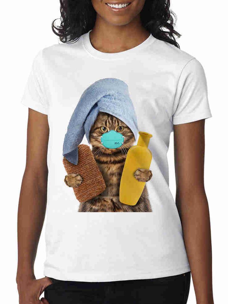 Śliczne Maski Kreskówkowe Kot Drukuj Letnie Koszulki Z Krótkim Rękawem Casual