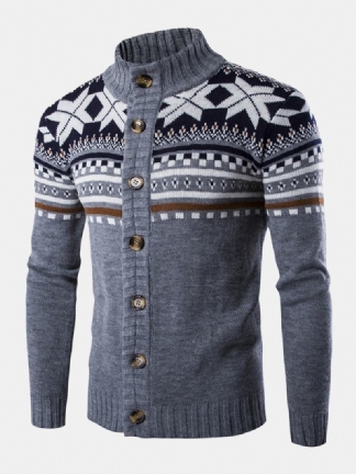 Świąteczne Męskie Dzianiny Geometryczne Graphics Button Up Warm Sweter Cardigans