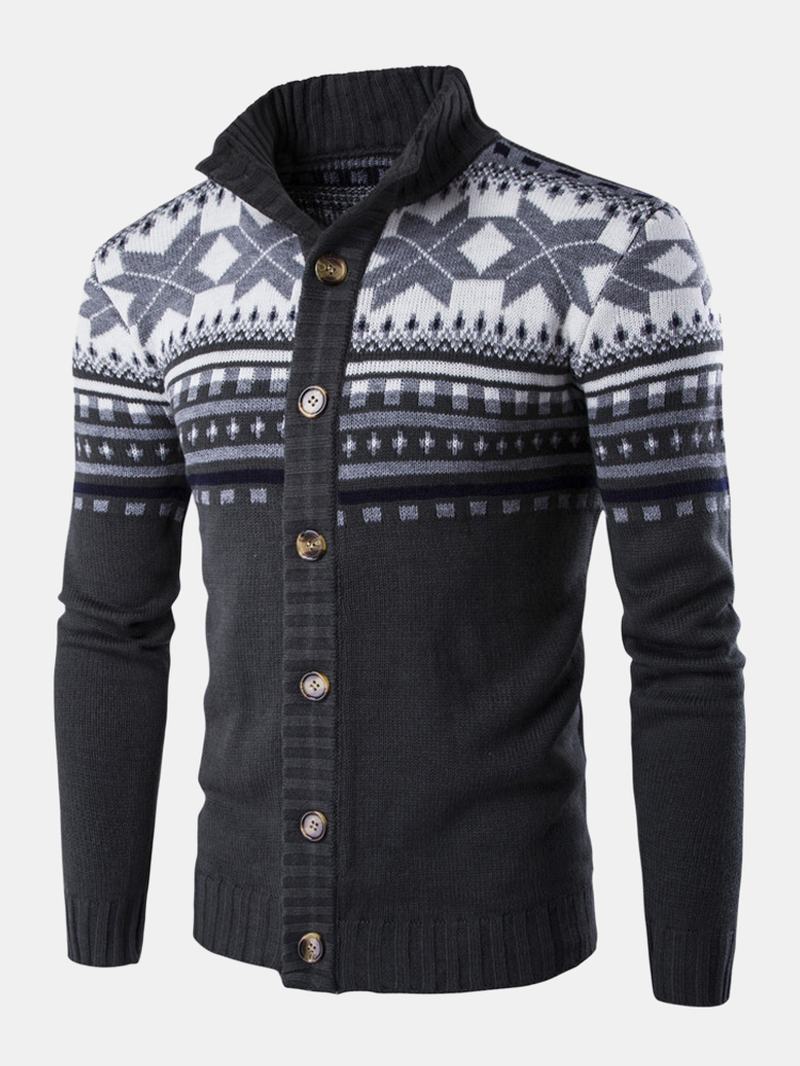 Świąteczne Męskie Dzianiny Geometryczne Graphics Button Up Warm Sweter Cardigans