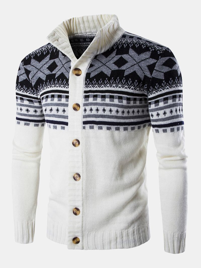 Świąteczne Męskie Dzianiny Geometryczne Graphics Button Up Warm Sweter Cardigans