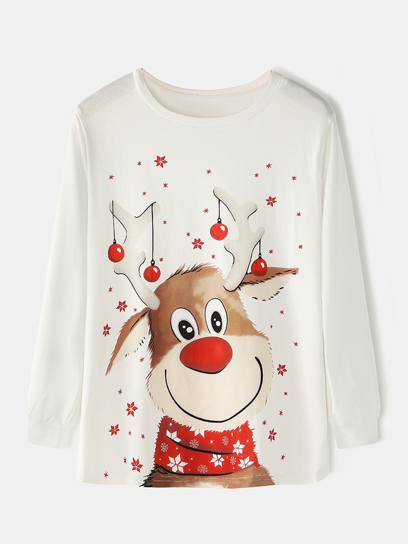 Świąteczny Styl Damski Śliczny Sweter Z Nadrukiem Łosia W Kratę Elastyczny Luźny Pas Spodnie Domowe Piżamy!
