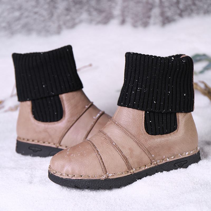 Skóra Bydlęca Z Przeszyciami Ciepła Podszewka Wsuwane Płaskie Buty Na Śnieg