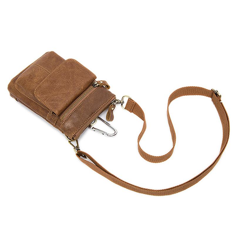 Skórzana Torba Na Talię Pierwsza Warstwa Skórzana Torba Wypoczynkowa Retro Torba Na Telefon Crossbody Dla Mężczyzn