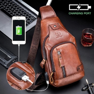 Skórzana Torba Usb Do Ładowania O Dużej Pojemności Business Casual Torba Na Klatkę Piersiową Torba Na Ramię Crossbody